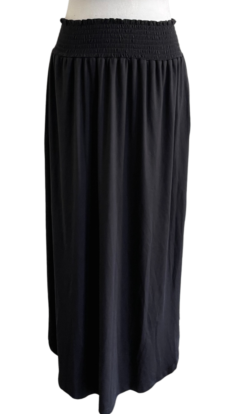 Smocking Waist Maxi Skirt With Side Pocket