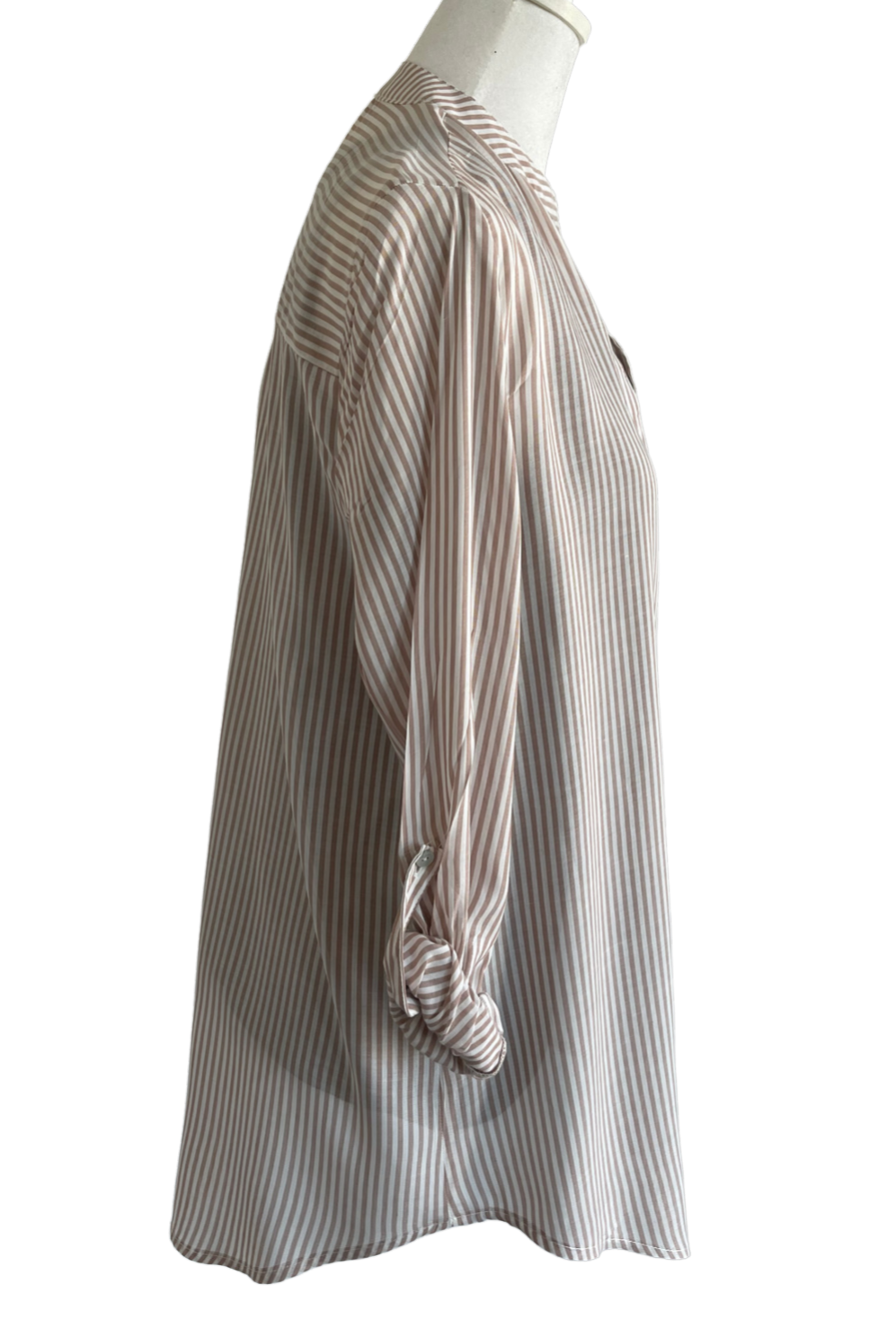 Striped V Neck Roll Up Sleeve Top