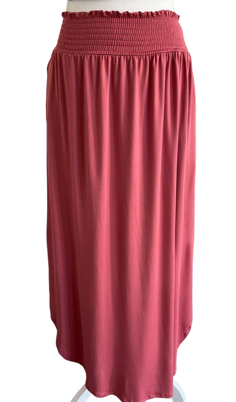Smocking Waist Maxi Skirt With Side Pocket